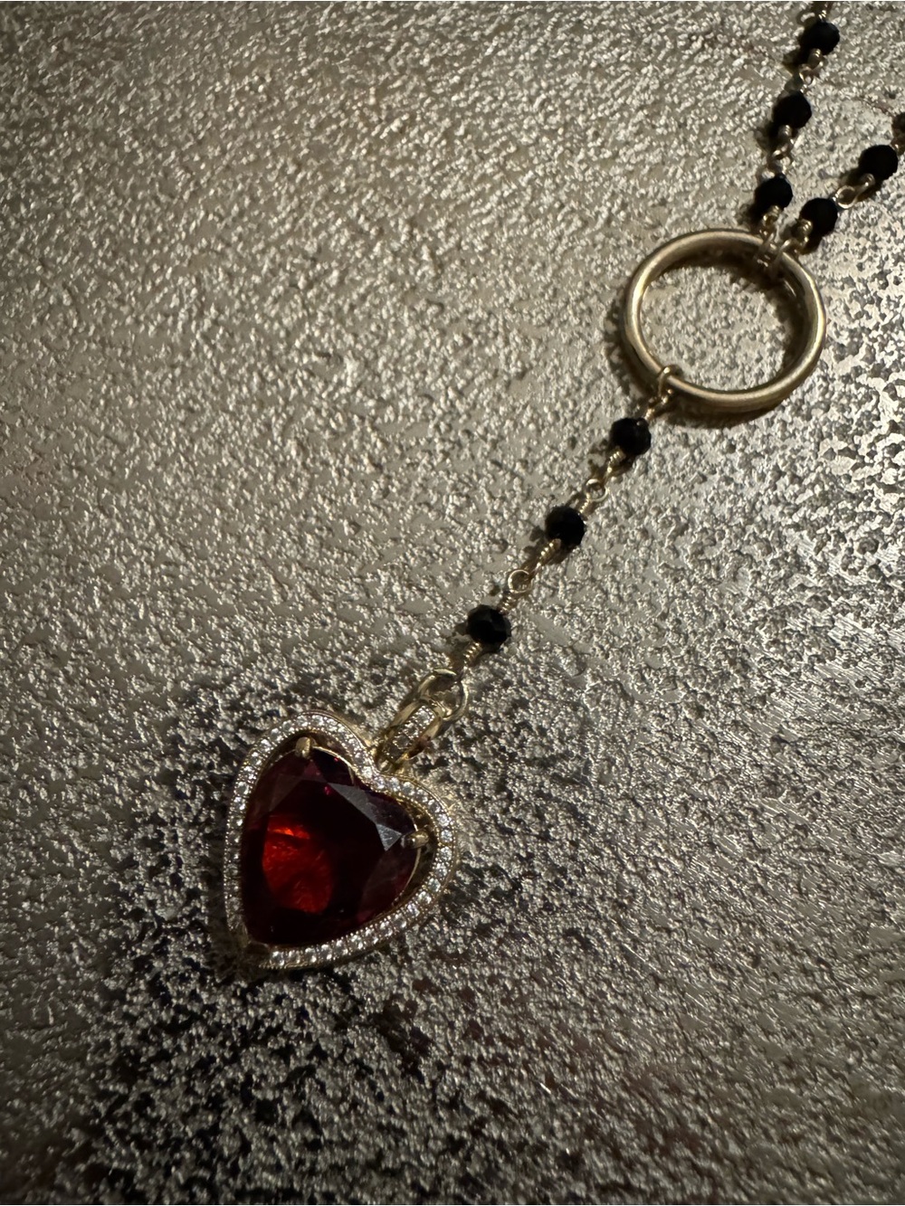 Vanessa Mooney Gold Beaded Necklace with Red Heart Drop